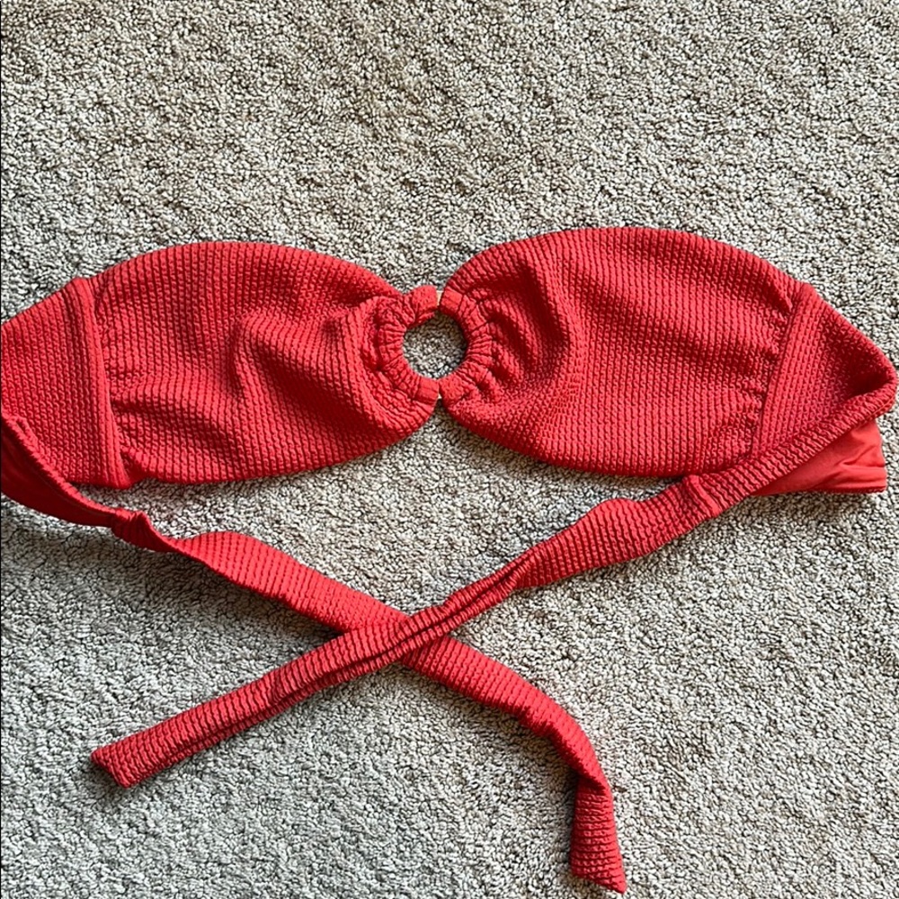 Red strapless swimsuit top